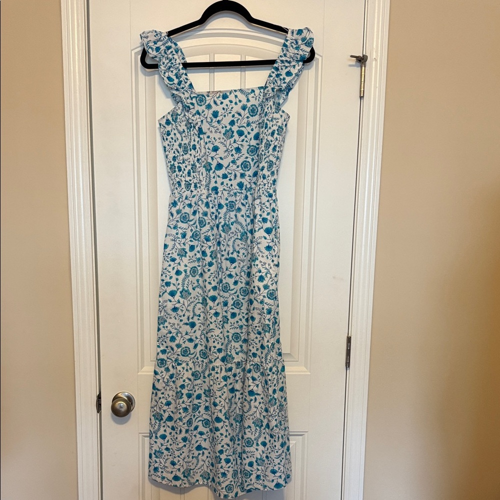 Draper James White and Blue Floral Midi Dress